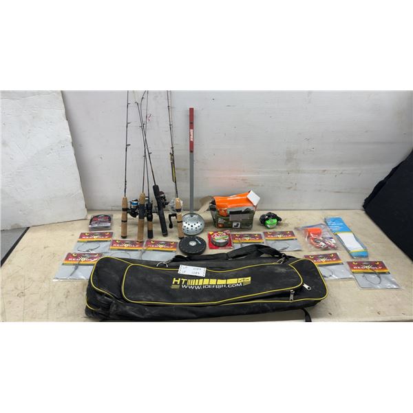 HT Icefish.com Ice Fishing Rods, Reels, Tackle Bag, Red Wolf Leaders