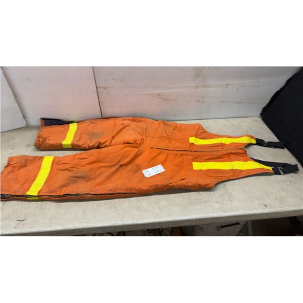 Orange Firefighter Overalls with Yellow Reflective Strips 48” from Cuff to middle of the Bib