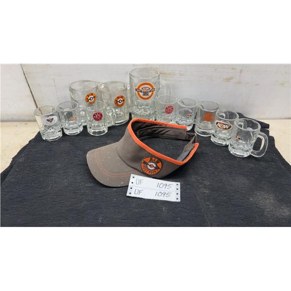 A&W Root Beer Visor and Mugs, Including 75th Anniversary 1919-1994 Mugs