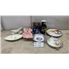 Image 1 : Assorted Decorative Ceramics: Gravy Boat and Underplate, Leaf Dish, Vases, and Plates