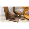 Image 2 : Two Carved Wood Elephant Bookends, Harlequin Doll, Black Doll Head, and Small Cloth Doll