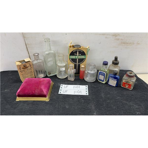 Vintage Medicine Bottles and Boxed Dettol Antiseptic, Rawleigh's Ready Relief, Eye-Gene