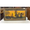 Image 1 : Jacqueline, Mid-Century Modern Mixed Media Painting of Ships at Sunset, Framed 55 × 31