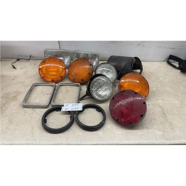 Assorted Vehicle Lights & Accessories: 2 Headlights, 2 Amber Lenses, 2 Clear Spotlights, 1 Red Lens