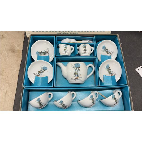 Vintage 1970s Holly Hobbie China Tea Set and Musical Jewelry Box (Works) New in Box
