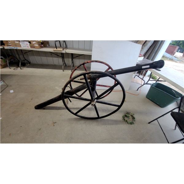 Decorative Metal Cannon with Two Wheels, 7' Long, Yard Art