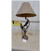 Image 1 : Table Lamp with Woven Shade and Two Bird Figurines 35” tall