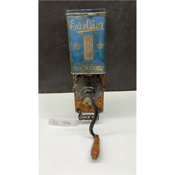 Antique Excelsior Wall-Mount Coffee Grinder by Arcade Manufacturing Co., Freeport, Illinois