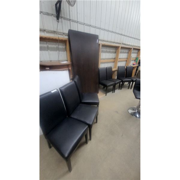 Dining Table 30”×39”×80” and 7 Black Faux Leather Dining Chairs