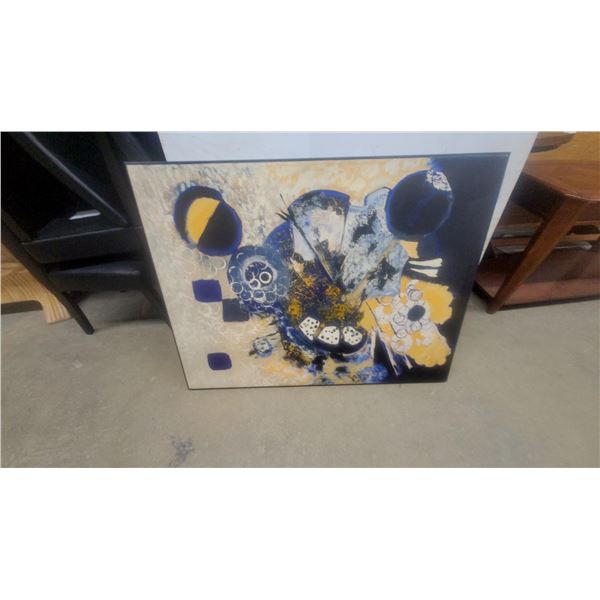 C.M. Nesbitt '70 Abstract Painting with Blue, Yellow, and White Geometric Forms 49”×37”