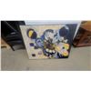 Image 1 : C.M. Nesbitt '70 Abstract Painting with Blue, Yellow, and White Geometric Forms 49”×37”