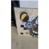 Image 2 : C.M. Nesbitt '70 Abstract Painting with Blue, Yellow, and White Geometric Forms 49”×37”