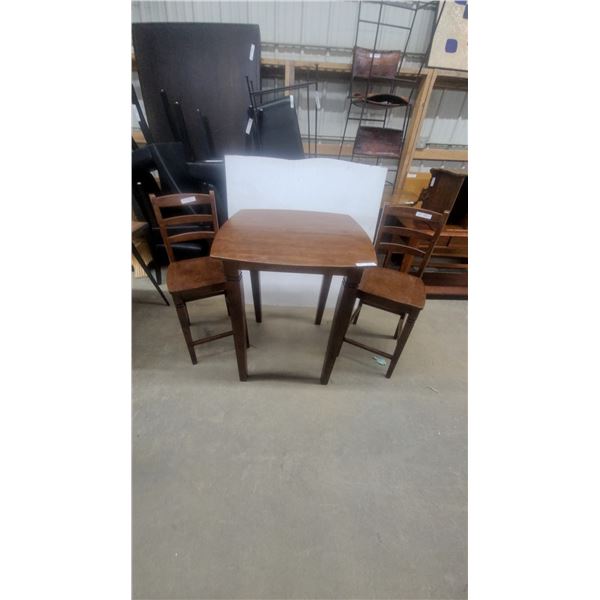 Wood Counter-Height Dining Table and Two Ladder-Back Chairs