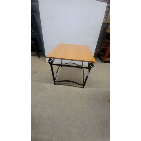 Square Wood Top and Black Metal Frame End Table 21”×22”×24”