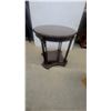 Image 1 : Round Wood Side Table with Lower Shelf and Brass Ring Pulls