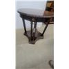 Image 3 : Round Wood Side Table with Lower Shelf and Brass Ring Pulls