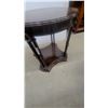 Image 4 : Round Wood Side Table with Lower Shelf and Brass Ring Pulls