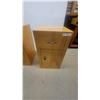 Image 2 : Pair of Light Wood Nightstands with Drawer and Cabinet, Each with Metal Pulls 28”×15”×16”