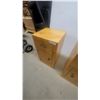 Image 4 : Pair of Light Wood Nightstands with Drawer and Cabinet, Each with Metal Pulls 28”×15”×16”