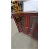 Image 4 : Red and Brown Wood Cabinet with Glass-Front Doors and Brass-Tone Hardware 31”×32”×14.6”