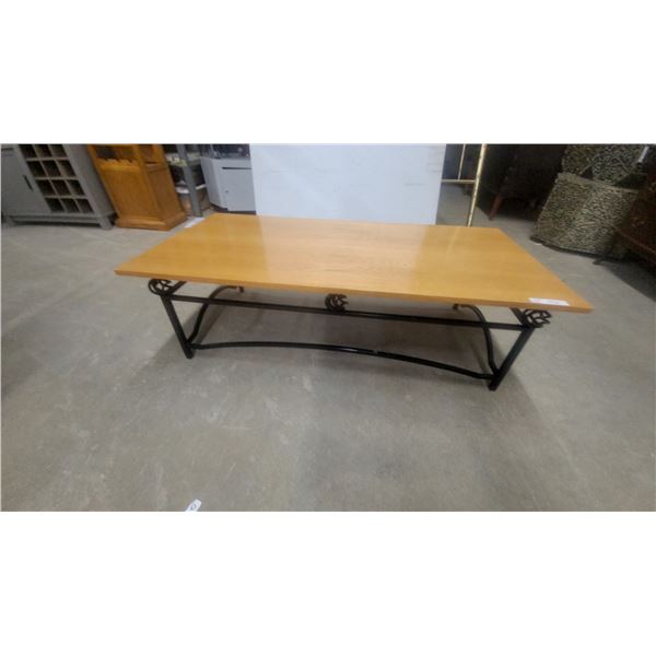 Light Oak Wood-Grain Tabletop and Black Metal Base