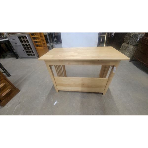 Wood Kitchen Island with Fold-Away Leaf and Slatted Sides