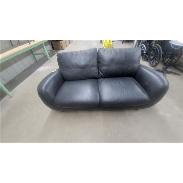 Black Leather Two-Seat Sofa 65” wide