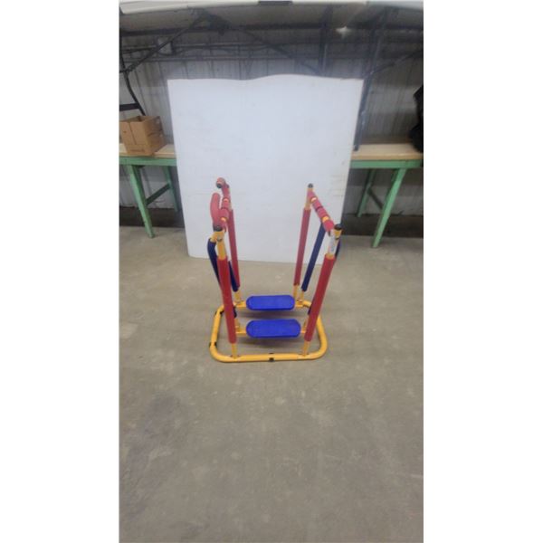 Kids' Air Walker Exercise Machine, Yellow Frame, Red and Blue Accents, Blue Foot Pedals