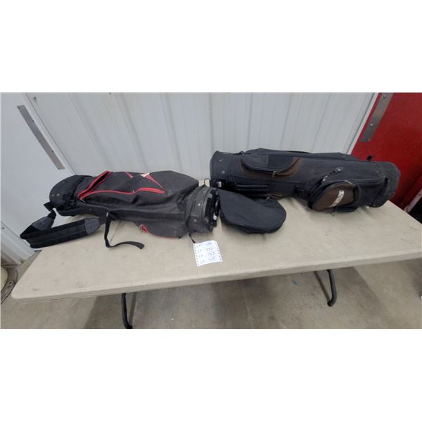 Two Golf Bags: Wilson Black and Red Stand Bag, Black Cart Bag with Brown Accents