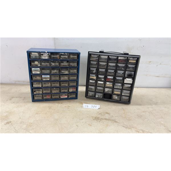 Two Multi-Drawer Parts Organizers with Assorted Fasteners, Screws, Nuts, Bolts, Washers and More