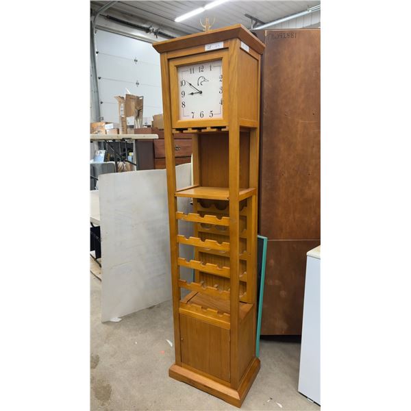 Oak Ducks Unlimited Floor Clock with Wine and Glass Rack and Lower Storage Cabinet