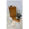 Image 1 : BIOLAM LOMO Microscope, Wooden Case, Eyepieces, Mirror, Wrench, and Paperwork