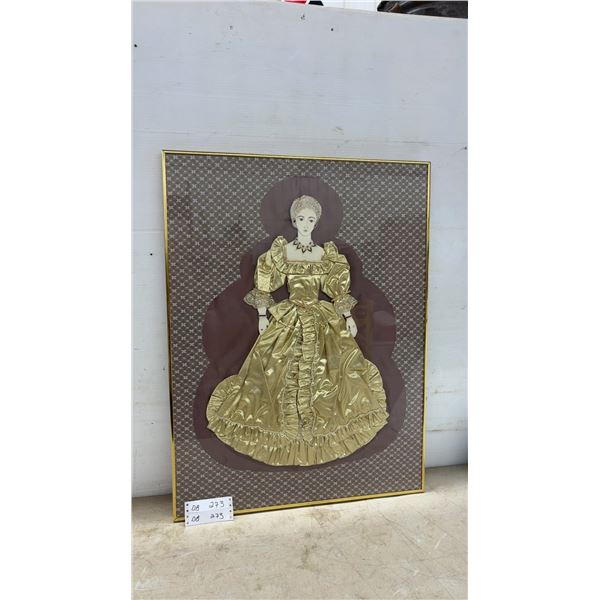 "Golden Girl" Framed Mixed-Media Fabric Doll Artwork by Sheila Bromley, 32 × 24”