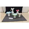 Image 1 : Fenton Style Art Glass Opalescent Ruffled Crest Vases, Pitcher, and Compote Collection