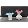 Image 2 : Fenton Style Art Glass Opalescent Ruffled Crest Vases, Pitcher, and Compote Collection