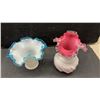 Image 3 : Fenton Style Art Glass Opalescent Ruffled Crest Vases, Pitcher, and Compote Collection