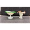 Image 4 : Fenton Style Art Glass Opalescent Ruffled Crest Vases, Pitcher, and Compote Collection