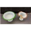 Image 5 : Fenton Style Art Glass Opalescent Ruffled Crest Vases, Pitcher, and Compote Collection