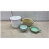 Image 1 : Vintage Enamelware Collection, Lidded Pail, Mixing Bowl, Serving Dish