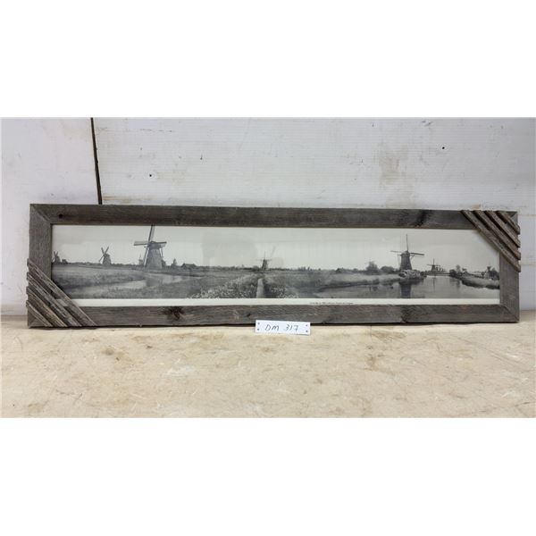 Framed Panoramic Print, "Kinderdijk ca. 1900," Collection Museum de Cruquius, Rustic Wood Frame