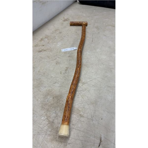 Handcrafted Wooden Walking Stick with T-Shaped Handle and Natural Bark Finish