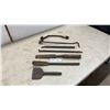 Image 1 : Antique Forged Steel Hand Tools Including Chisels, Scrapers, Linkage, and Latch Bar