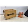 Image 1 : Vintage Pepsi-Cola Wooden Bottle Crate and Orange Crush 6-Pack Cardboard Carrier With Bottles