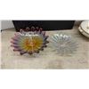 Image 2 : Vintage Iridescent Carnival Glass Ruffled Handled Bonbon Dish and Iridescent Ruffled Serving Dish