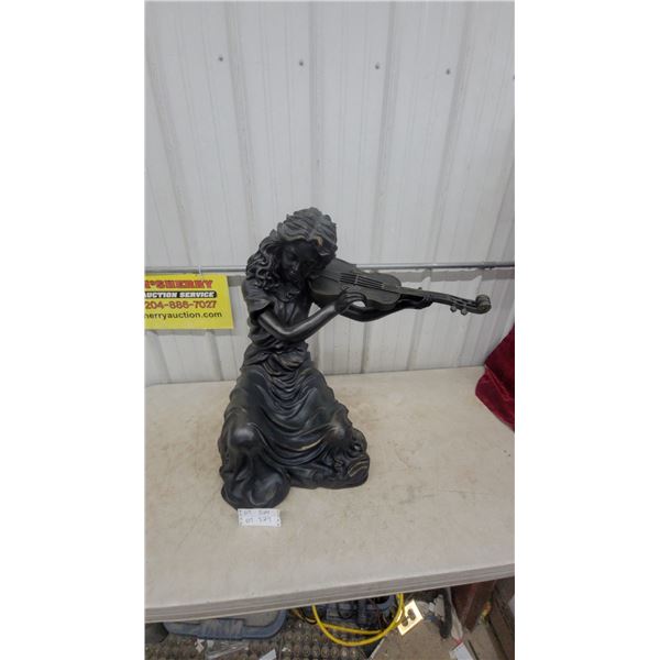 Bronze-Tone Resin Statue of Woman Playing Violin 30” tall