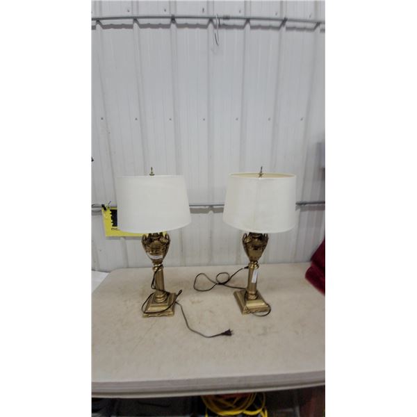 Pair of Brass Urn-Style Table Lamps with White Fabric Shades