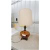 Image 2 : Pair of Amber Ribbed Glass Table Lamps with Ornate Metal Bases and One Shade MCM.