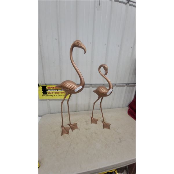 Two Bronze-Tone Flamingo Statues, Tallest 40” H, Smallest 33” H