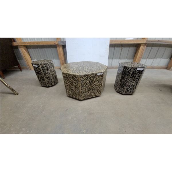 Three Octagonal Inlaid Side Tables