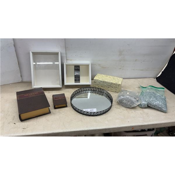 Shadow Box Frames, Nesting Book Boxes, Mirror Tray, Decorative Box and Decorative Glass Pieces